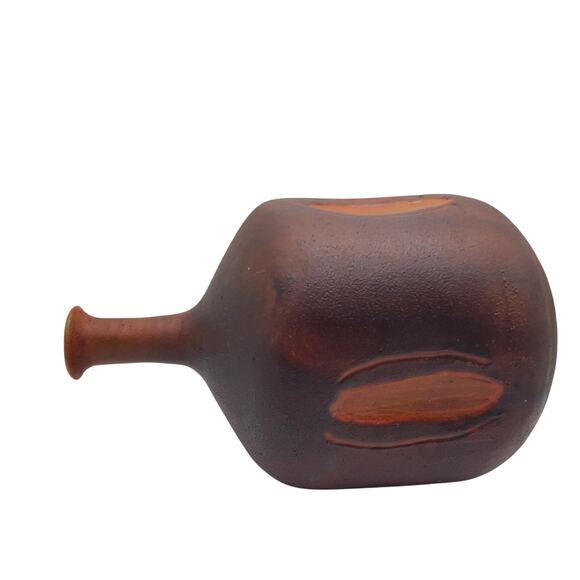 Modernist Ceramic Bottle Neck Vase Scandinavian Brown Signed Pottery Denise 1977 - Picture 10 of 13